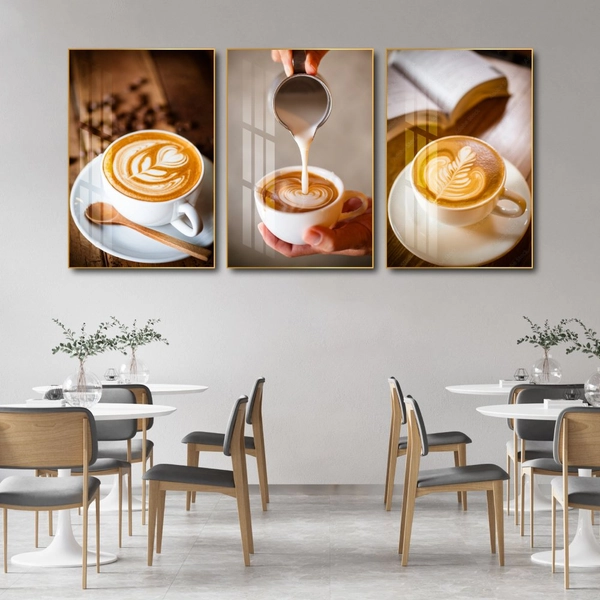Bộ 3 Tranh Treo Tường Nghệ Thuật Latte Trang Trí Quán Cà Phê & Phòng Ăn