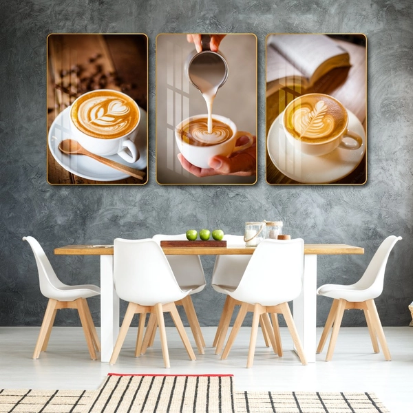 Bộ 3 Tranh Treo Tường Nghệ Thuật Latte Trang Trí Quán Cà Phê & Phòng Ăn