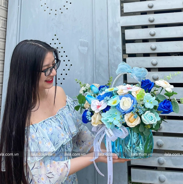 Lẵng hoa sáp thơm để bàn mix nhiều loại mẫu 973