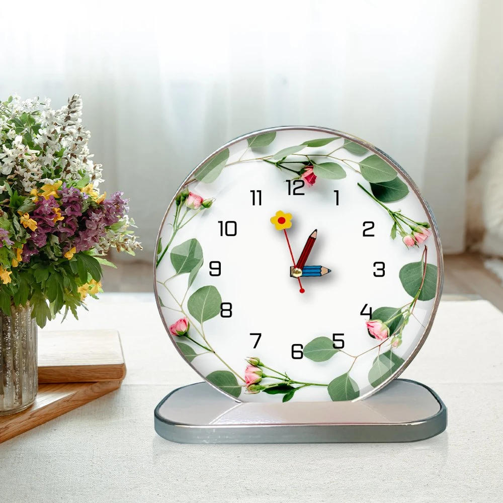 Tranh Đồng Hồ Để Bàn Vintage Dây Lá Xanh Hoa Hồng