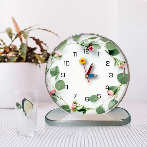 Tranh Đồng Hồ Để Bàn Vintage Dây Lá Xanh Hoa Hồng