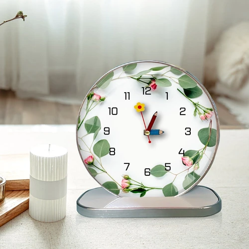 Tranh Đồng Hồ Để Bàn Vintage Dây Lá Xanh Hoa Hồng