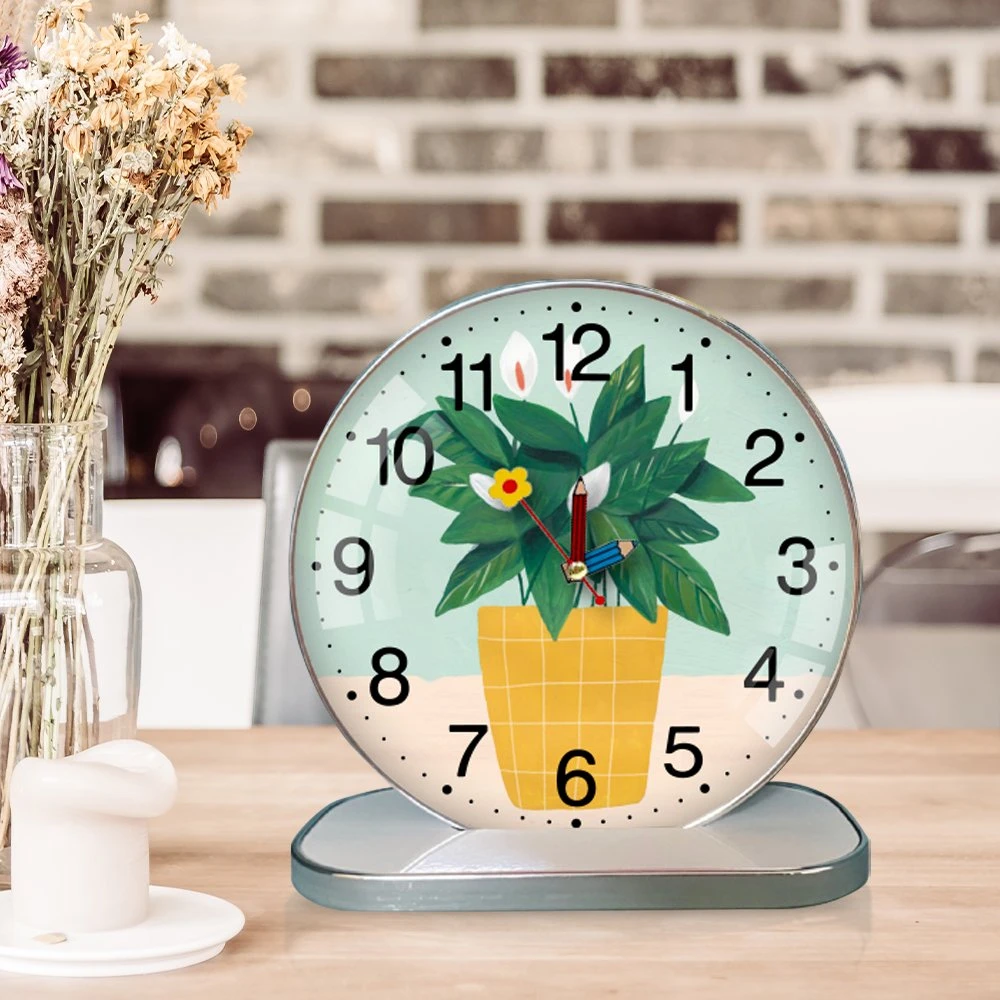 Tranh Đồng Hồ Để Bàn Chậu Cây Xanh