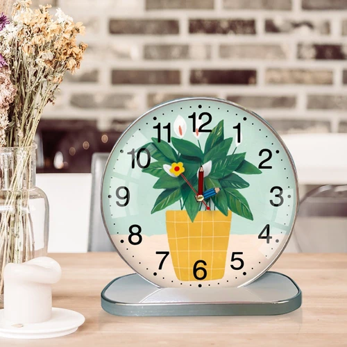 Tranh Đồng Hồ Để Bàn Chậu Cây Xanh