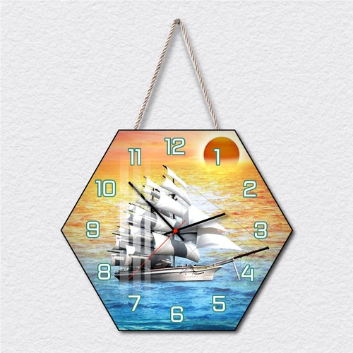 Tranh Đồng Hồ Dây Treo Tráng Gương Bình Minh Thuyền Ra Khơi