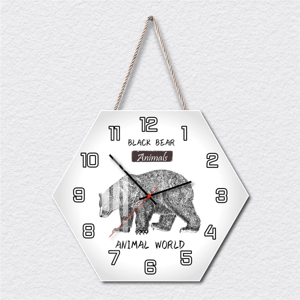 Tranh Đồng Hồ Dây Treo Tráng Gương Chú Gấu Đen Mạnh Mẽ