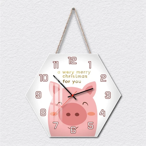 Tranh Đồng Hồ Dây Treo Tráng Gương Chú Heo Hồng