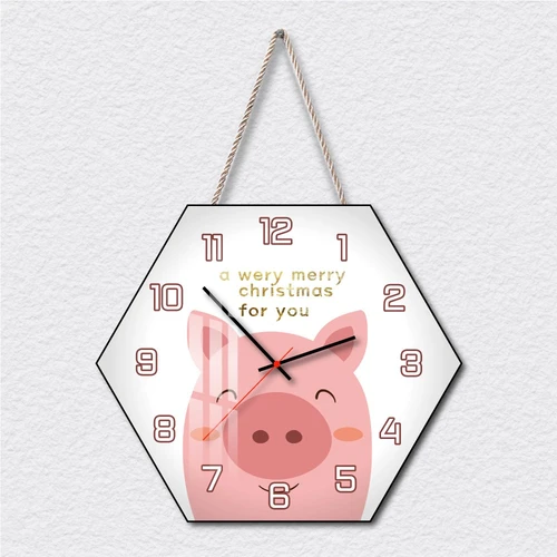 Tranh Đồng Hồ Dây Treo Tráng Gương Chú Heo Hồng