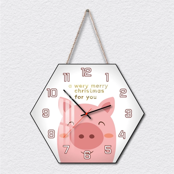 Tranh Đồng Hồ Dây Treo Tráng Gương Chú Heo Hồng