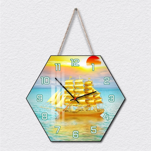 Tranh Đồng Hồ Dây Treo Tráng Gương Thuyền Buồm Đón Bình Minh