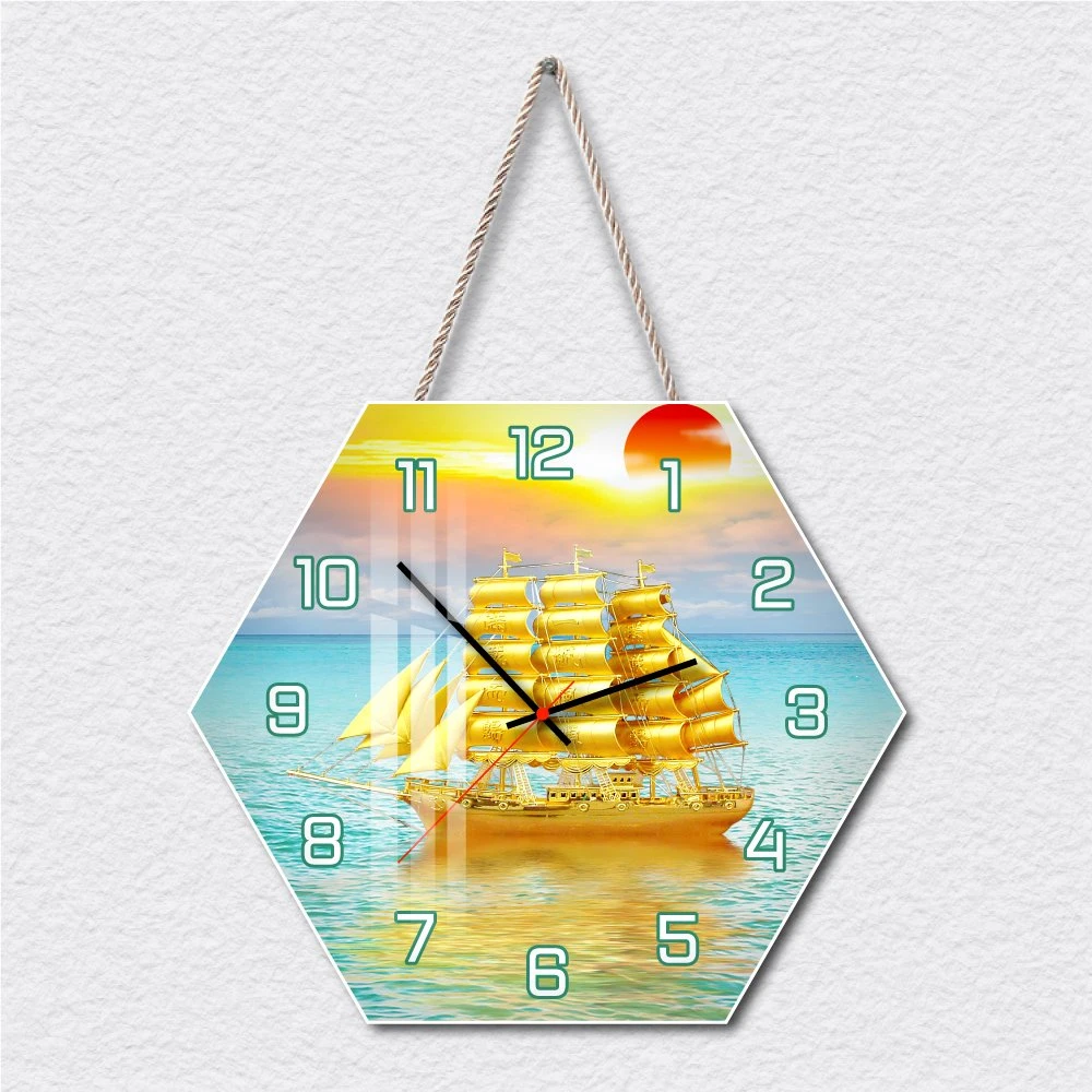 Tranh Đồng Hồ Dây Treo Tráng Gương Thuyền Buồm Đón Bình Minh