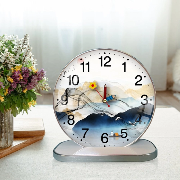 Tranh Đồng Hồ Để Bàn Thuyền Và Núi Non