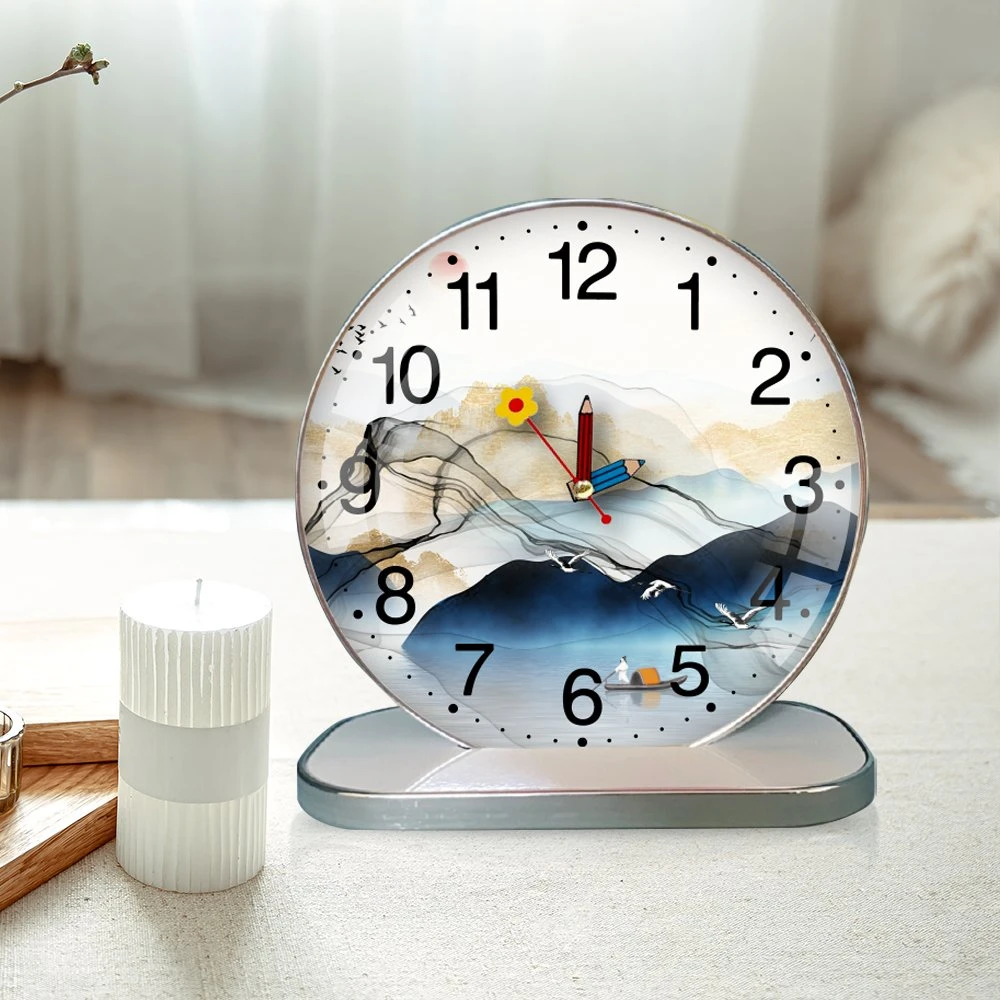 Tranh Đồng Hồ Để Bàn Thuyền Và Núi Non