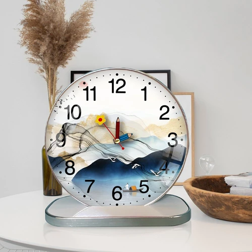 Tranh Đồng Hồ Để Bàn Thuyền Và Núi Non