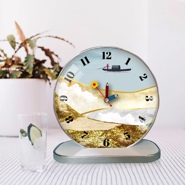 Tranh Đồng Hồ Để Bàn Thuyền Và Núi Non