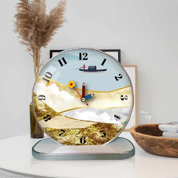 Tranh Đồng Hồ Để Bàn Thuyền Và Núi Non