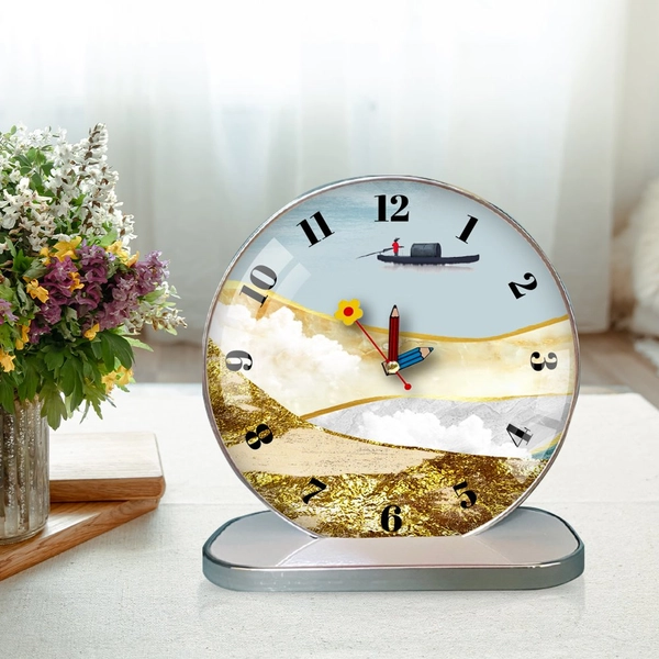 Tranh Đồng Hồ Để Bàn Thuyền Và Núi Non