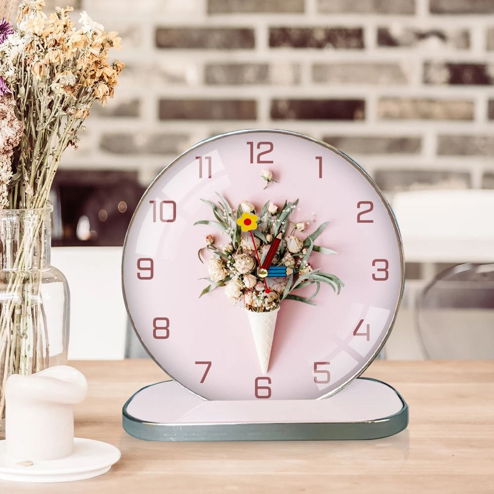 Tranh Đồng Hồ Để Bàn Vintage Hoa Hồng Trắng