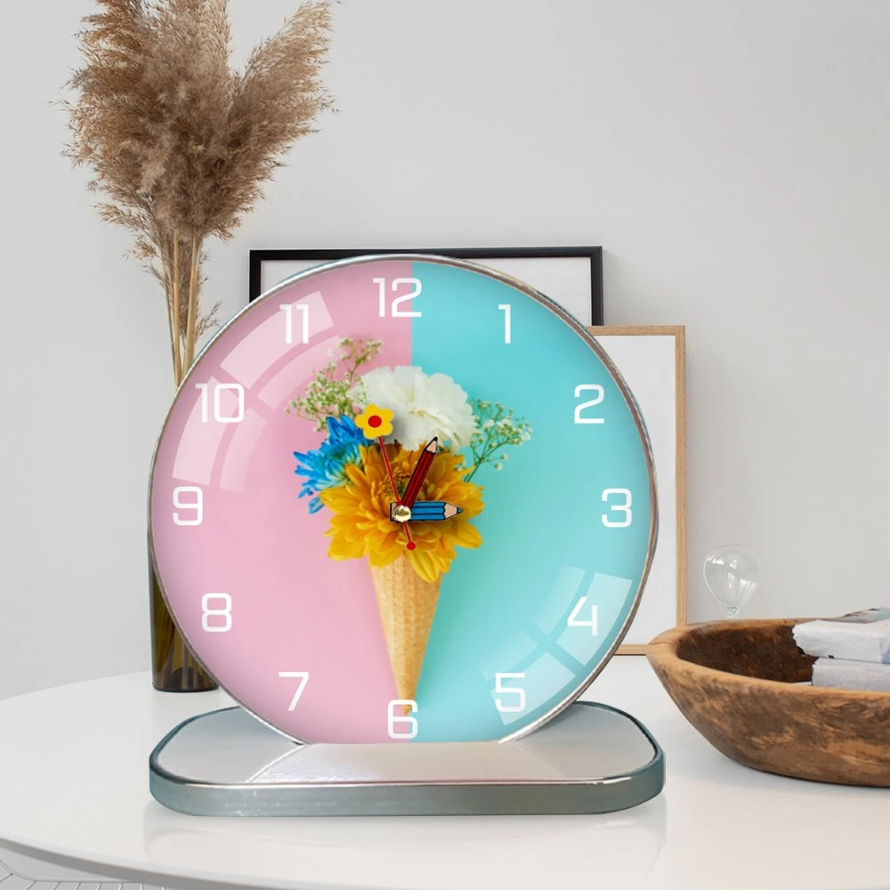 Tranh Đồng Hồ Để Bàn Vintage Hoa Sắc Màu