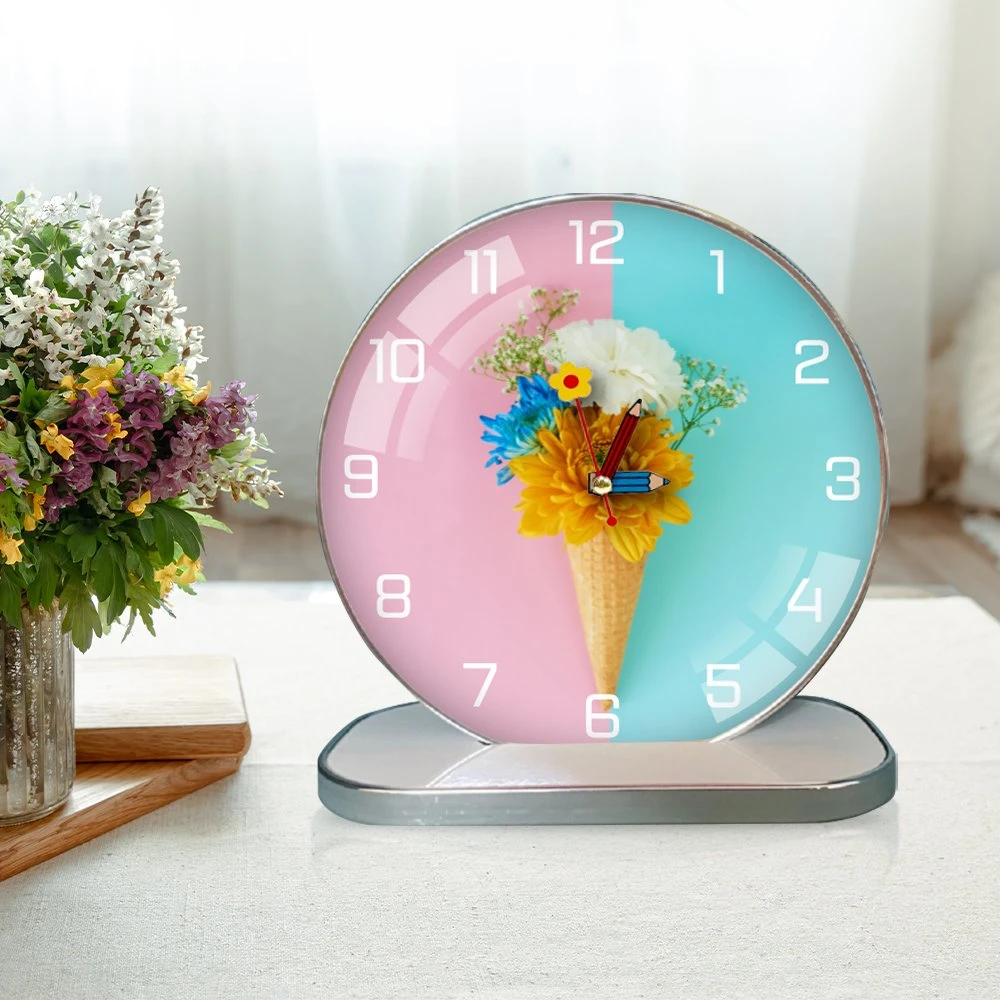 Tranh Đồng Hồ Để Bàn Vintage Hoa Sắc Màu