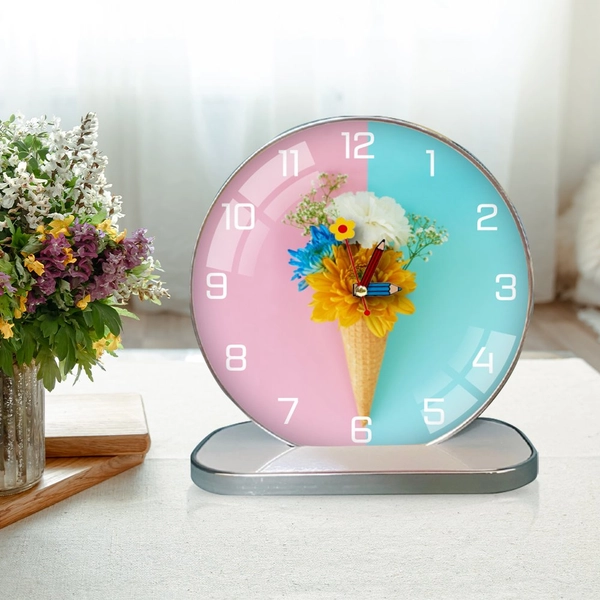 Tranh Đồng Hồ Để Bàn Vintage Hoa Sắc Màu