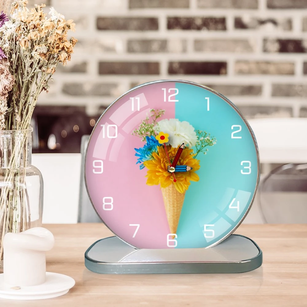 Tranh Đồng Hồ Để Bàn Vintage Hoa Sắc Màu