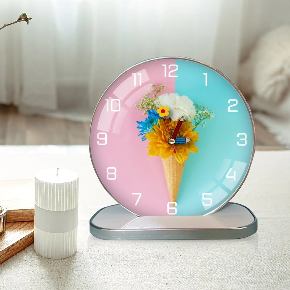 Tranh Đồng Hồ Để Bàn Vintage Hoa Sắc Màu