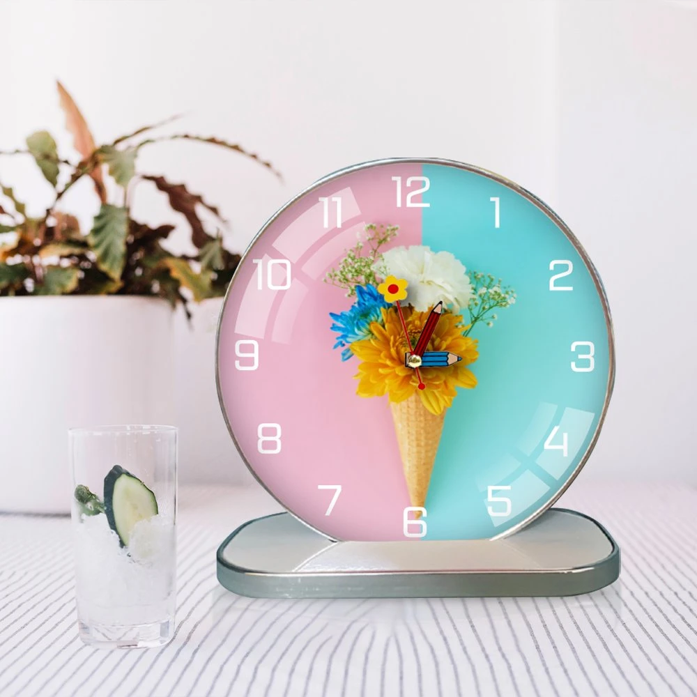 Tranh Đồng Hồ Để Bàn Vintage Hoa Sắc Màu