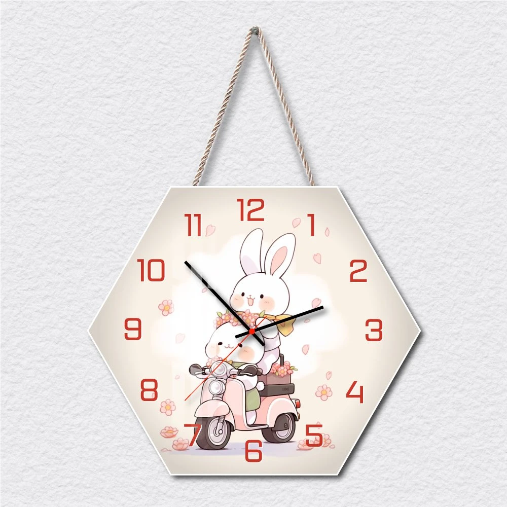 Tranh Đồng Hồ Dây Treo Tráng Gương Hai Bạn Thỏ Xinh Xắn