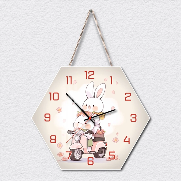 Tranh Đồng Hồ Dây Treo Tráng Gương Hai Bạn Thỏ Xinh Xắn