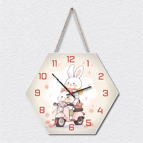 Tranh Đồng Hồ Dây Treo Tráng Gương Hai Bạn Thỏ Xinh Xắn