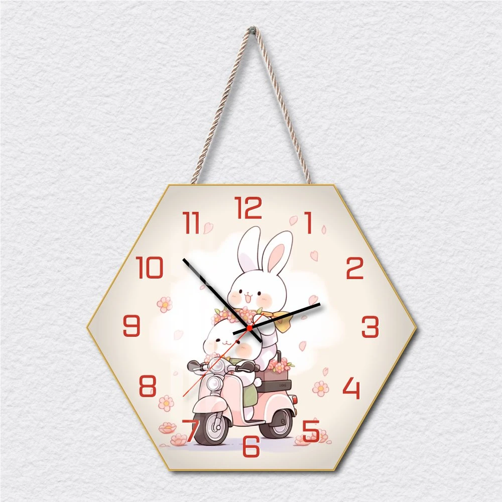 Tranh Đồng Hồ Dây Treo Tráng Gương Hai Bạn Thỏ Xinh Xắn