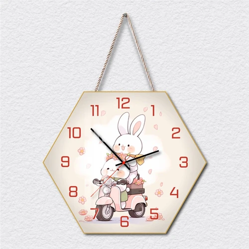 Tranh Đồng Hồ Dây Treo Tráng Gương Hai Bạn Thỏ Xinh Xắn
