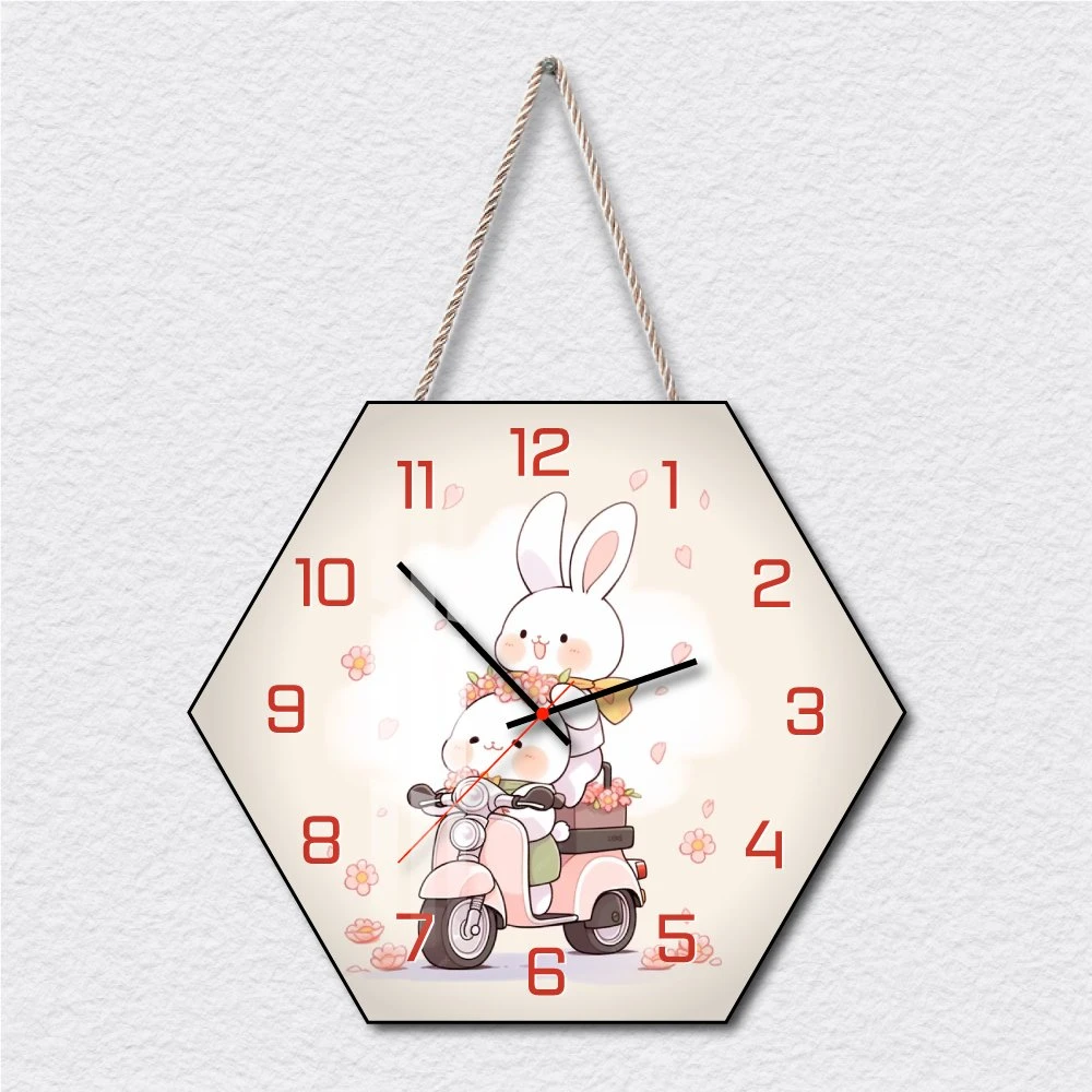 Tranh Đồng Hồ Dây Treo Tráng Gương Hai Bạn Thỏ Xinh Xắn