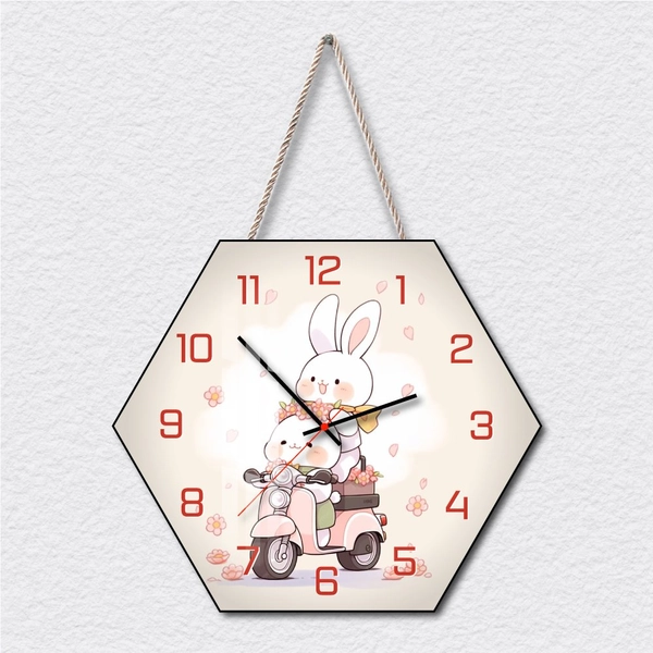 Tranh Đồng Hồ Dây Treo Tráng Gương Hai Bạn Thỏ Xinh Xắn