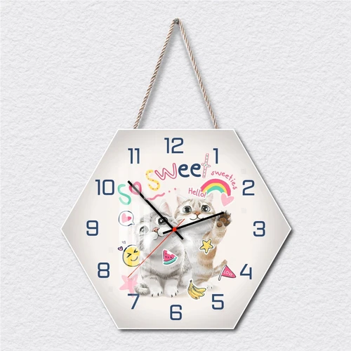 Tranh Đồng Hồ Dây Treo Tráng Gương Hai Chú Mèo Đáng Yêu
