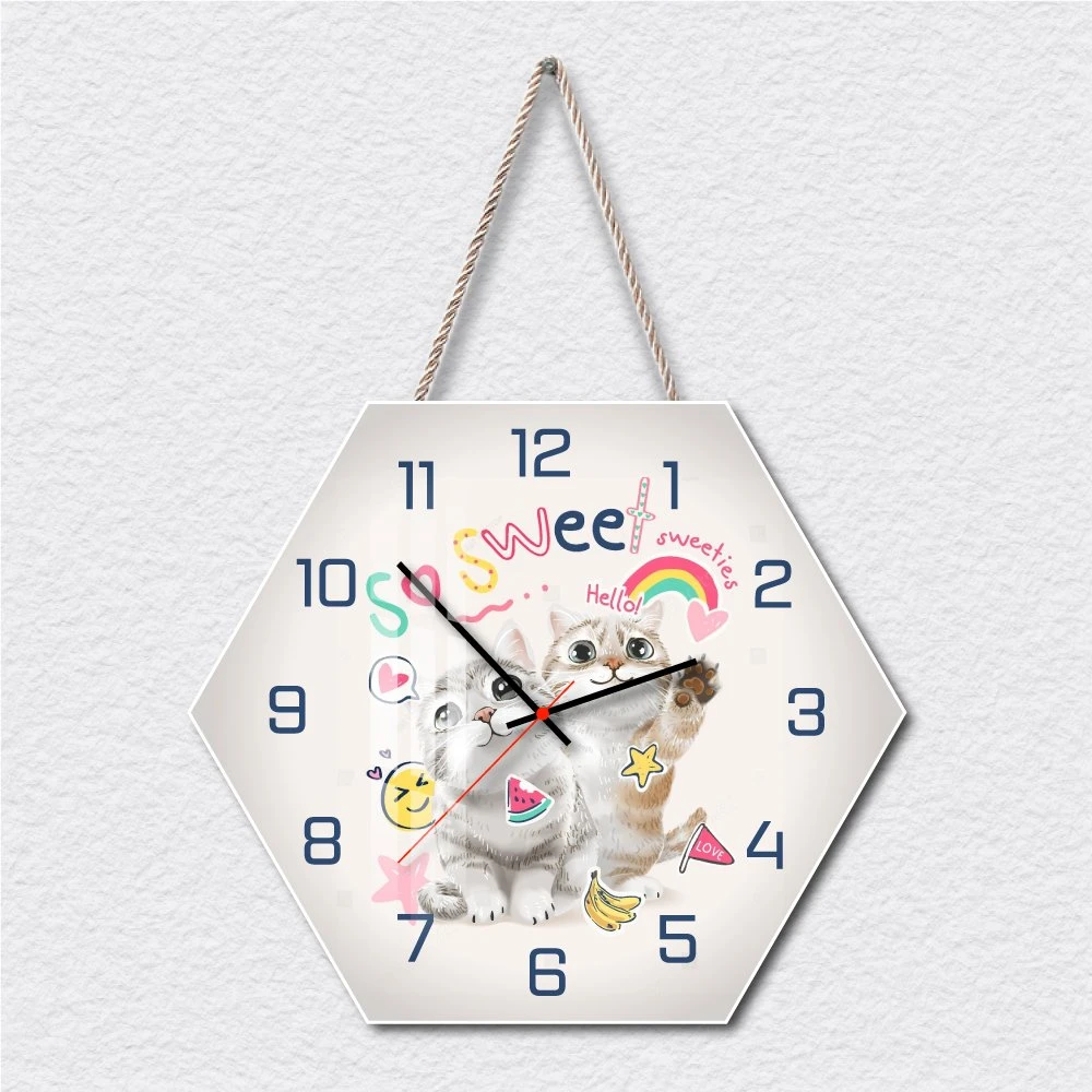 Tranh Đồng Hồ Dây Treo Tráng Gương Hai Chú Mèo Đáng Yêu