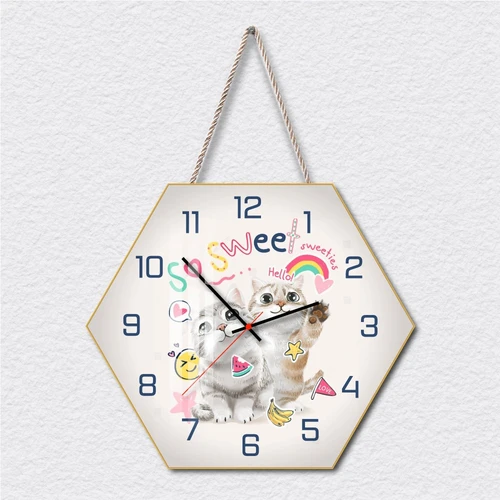 Tranh Đồng Hồ Dây Treo Tráng Gương Hai Chú Mèo Đáng Yêu