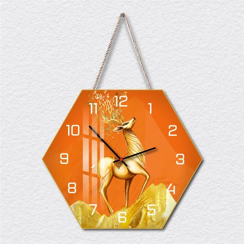 Tranh Đồng Hồ Dây Treo Tráng Gương Hươu Vàng Tài Lộc