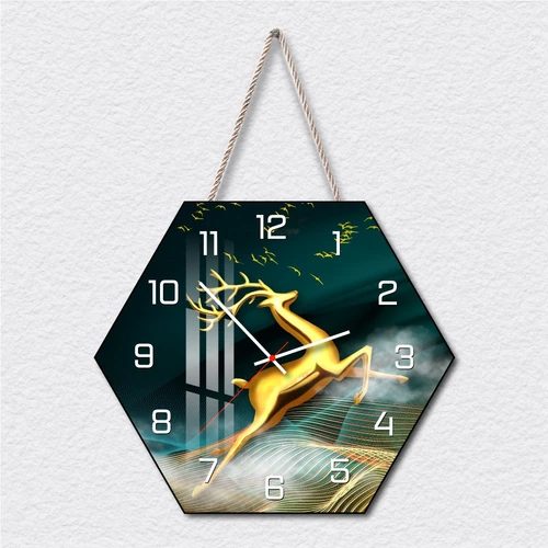 Tranh Đồng Hồ Dây Treo Tráng Gương Hươu Vàng Tài Lộc 2