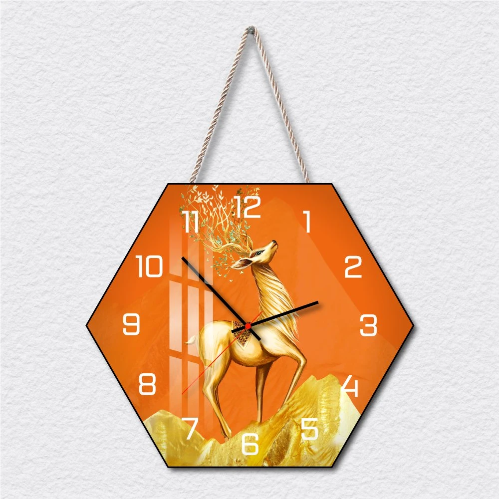 Tranh Đồng Hồ Dây Treo Tráng Gương Hươu Vàng Tài Lộc