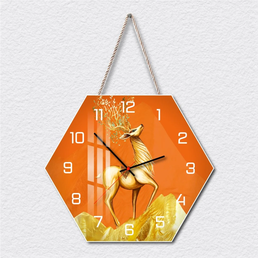 Tranh Đồng Hồ Dây Treo Tráng Gương Hươu Vàng Tài Lộc