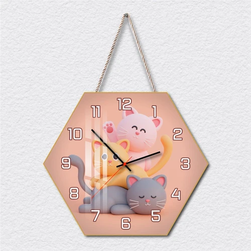 Tranh Đồng Hồ Dây Treo Tráng Gương Những Chú Mèo Xinh Xắn