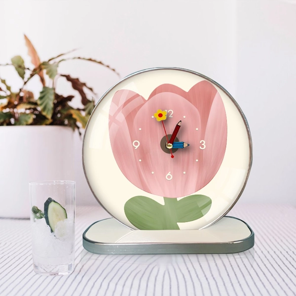 Tranh Đồng Hồ Để Bàn Hoa Tulip Hồng Nghệ Thuật