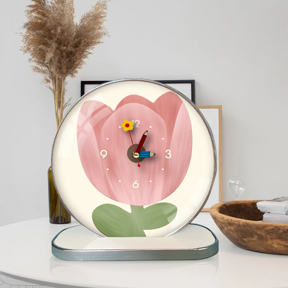 Tranh Đồng Hồ Để Bàn Hoa Tulip Hồng Nghệ Thuật
