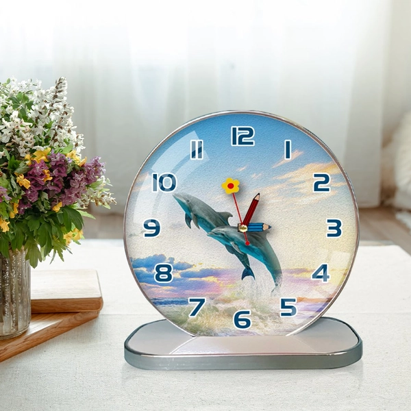 Tranh Đồng Hồ Để Bàn Hai Chú Cá Voi Xanh
