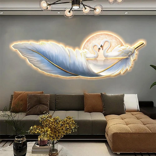 Tranh Đồng Hồ Đèn Led Đôi Uyên Ương Nghệ Thuật 322