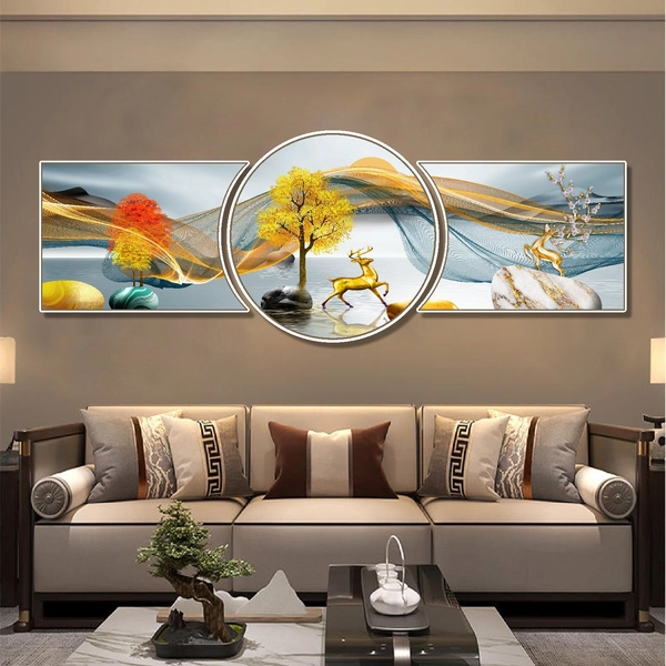 Tranh Treo Tường Đôi Hươu Và Cây Vàng Tài Lộc