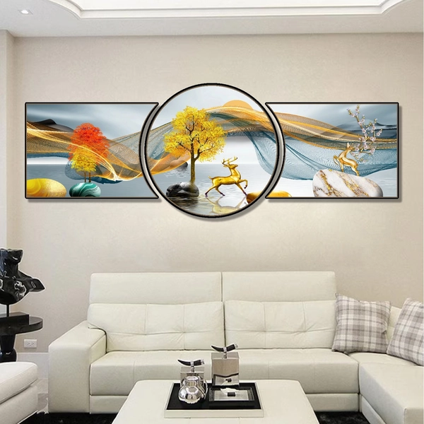 Tranh Treo Tường Đôi Hươu Và Cây Vàng Tài Lộc