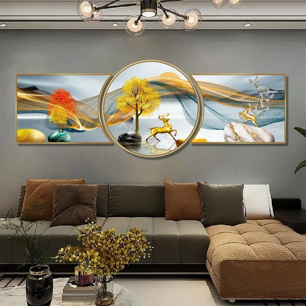 Tranh Treo Tường Đôi Hươu Và Cây Vàng Tài Lộc